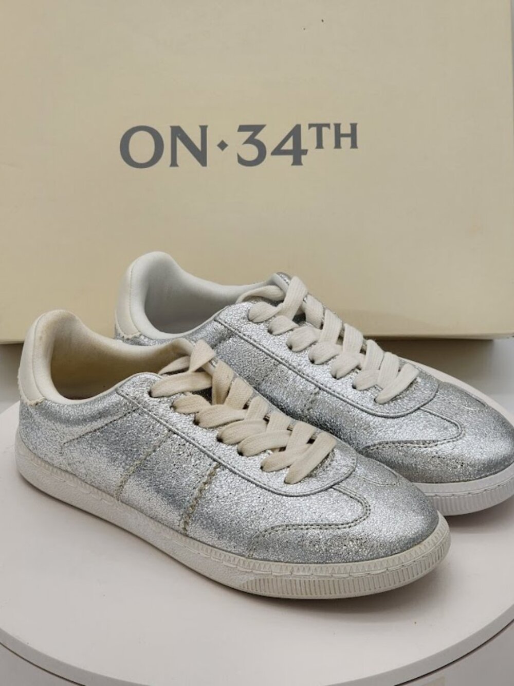 On 34th Marina Silver Crackle Low Top Sneakers Women’s Size 5